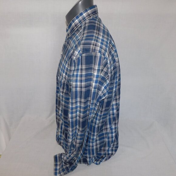 Eddie Bauer Mens L Blue White Plaid Button Front Relaxed fit Flannel Shirt - Picture 6 of 11